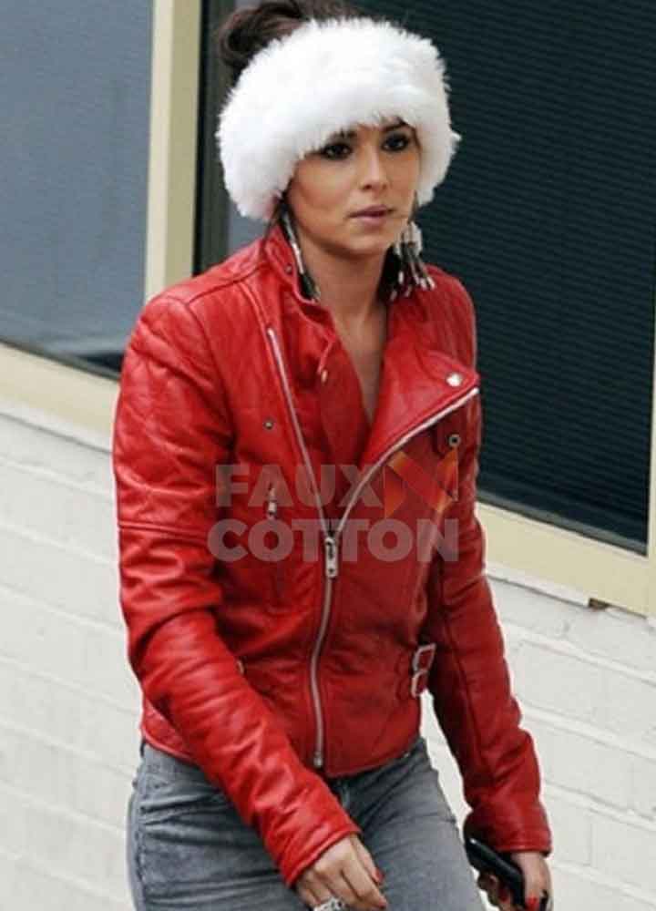 Cheryl Cole Red Biker Leather Jacket